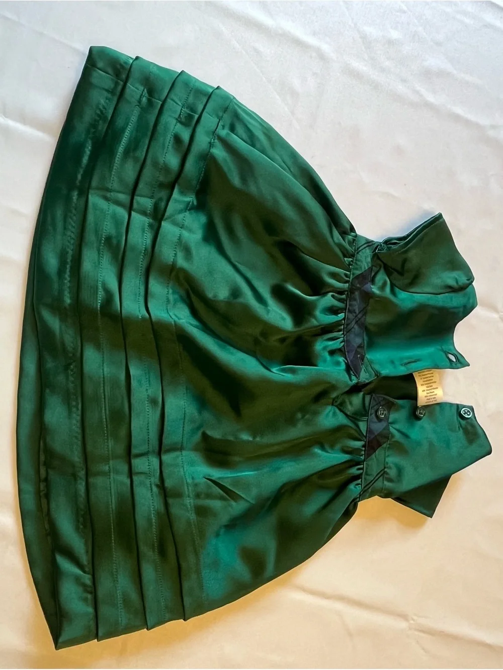 Gymboree Emerald Green Satin Holiday Dress with Navy Bow Accents